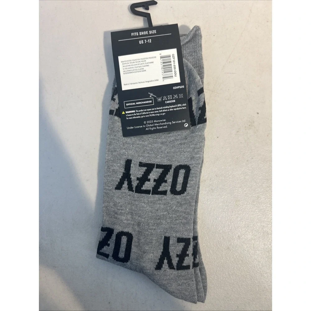 OZZY OSBOURNE Men's Crew Socks Black / Gray One Size 7-12 Black Sabbath NEW 2025